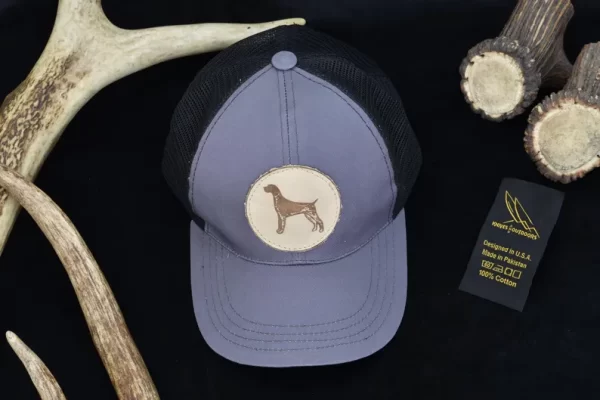 Hunting Dog Leather Patch Trucker Hat | Mesh Back Outdoor Cap for Hunters & Dog Lovers | Rustic Style Adjustable Hat
